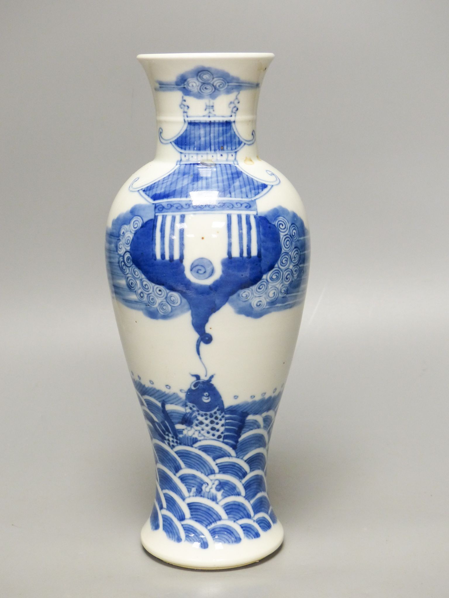 A Chinese blue and white ‘carp’ baluster vase 29cm